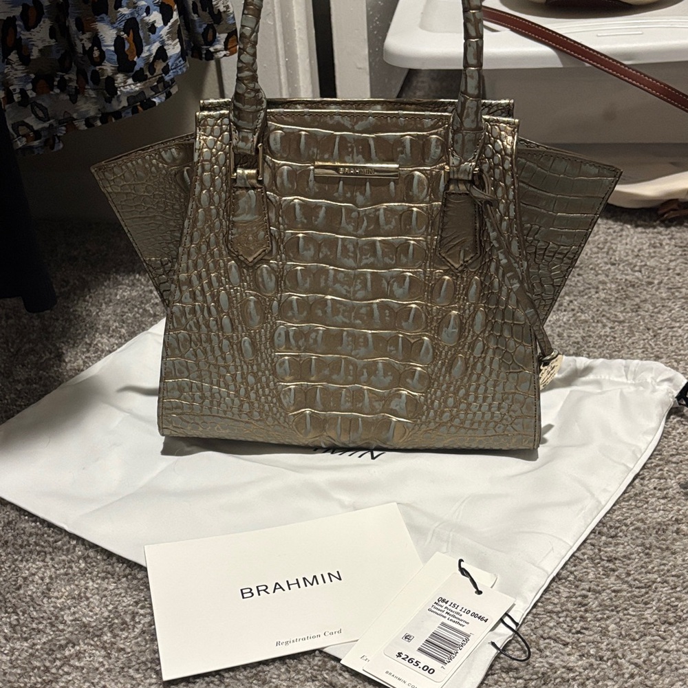 Brahmin Metallic Gold Embossed Satchel